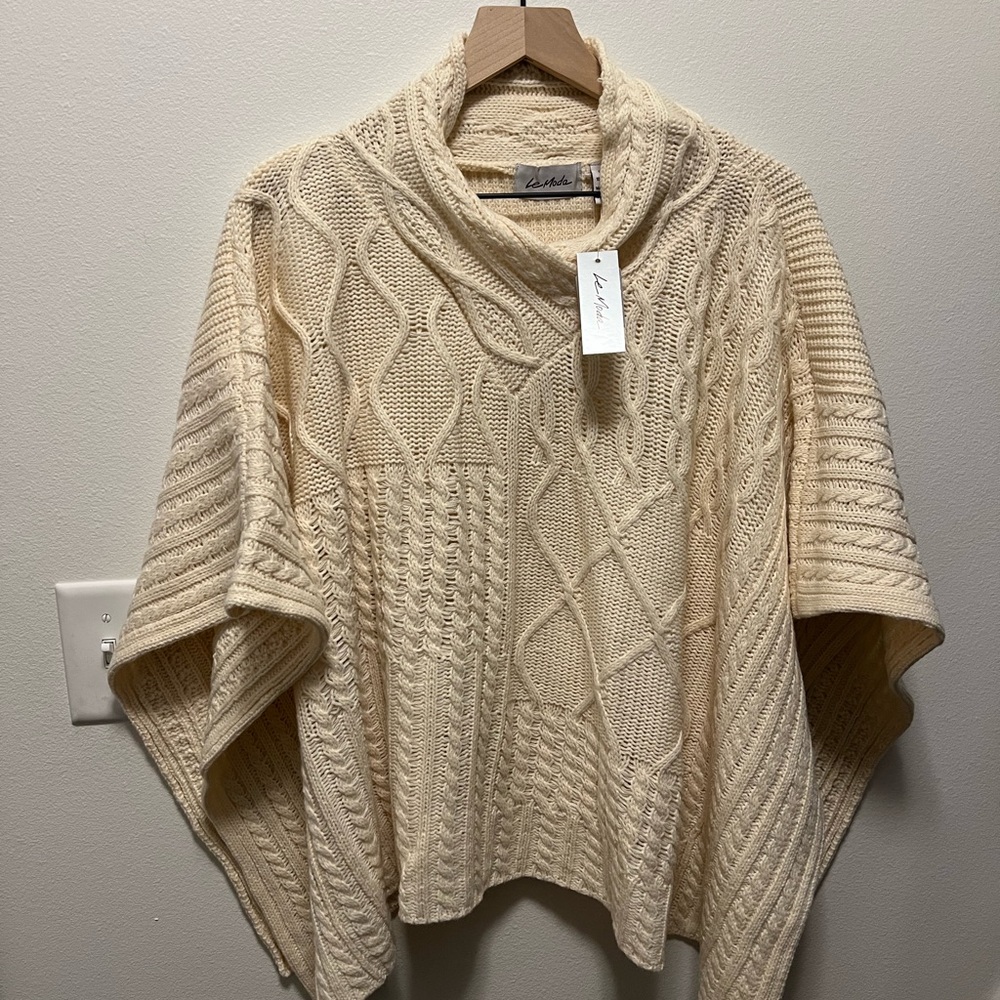 Le Moda Textured Cream Poncho Shrug Sweater